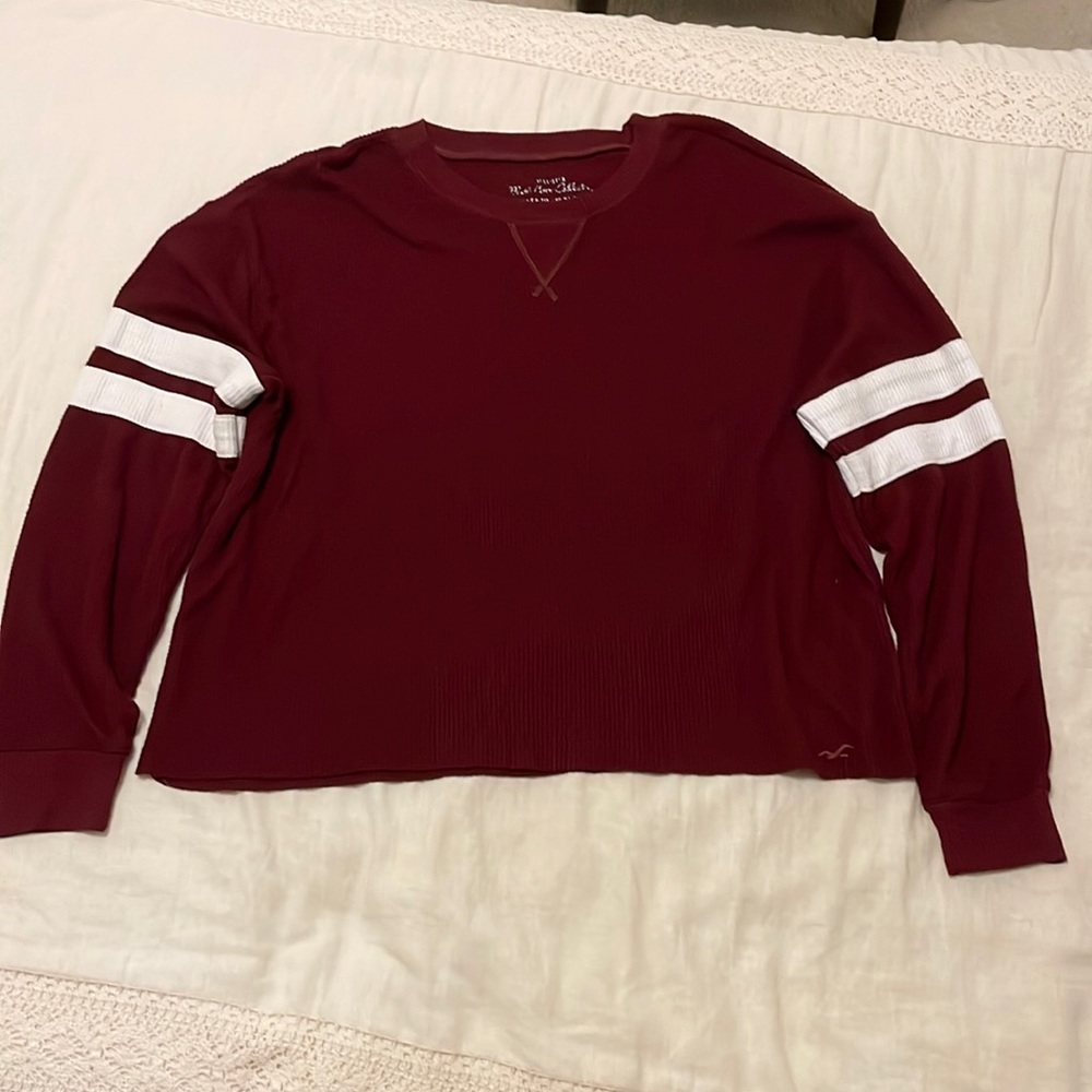 Hollister Cropped Striped Sleeve Sweatshirt